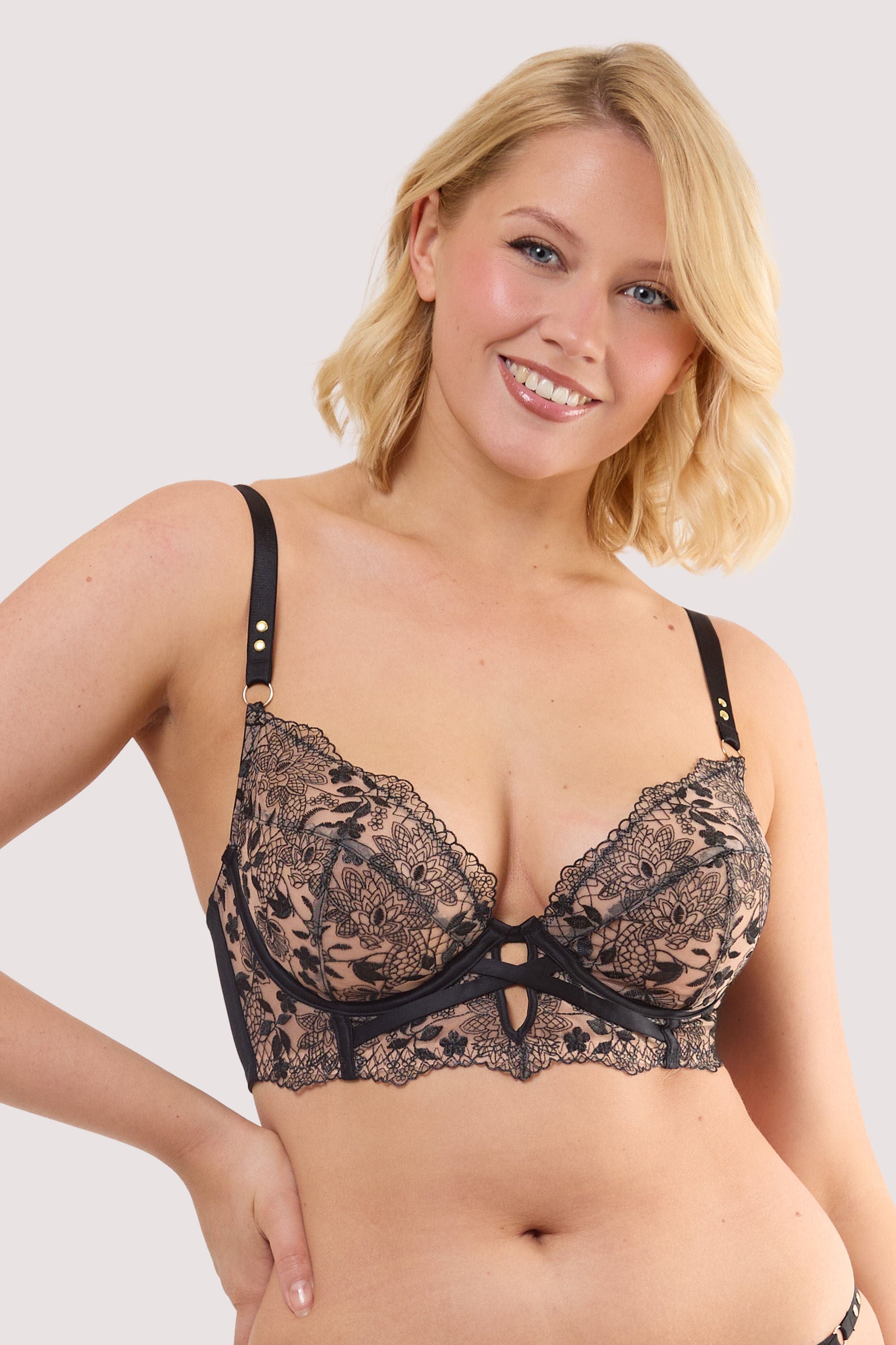 Cindy Black Floral Embroidery Longline Bra thumbnail 2
