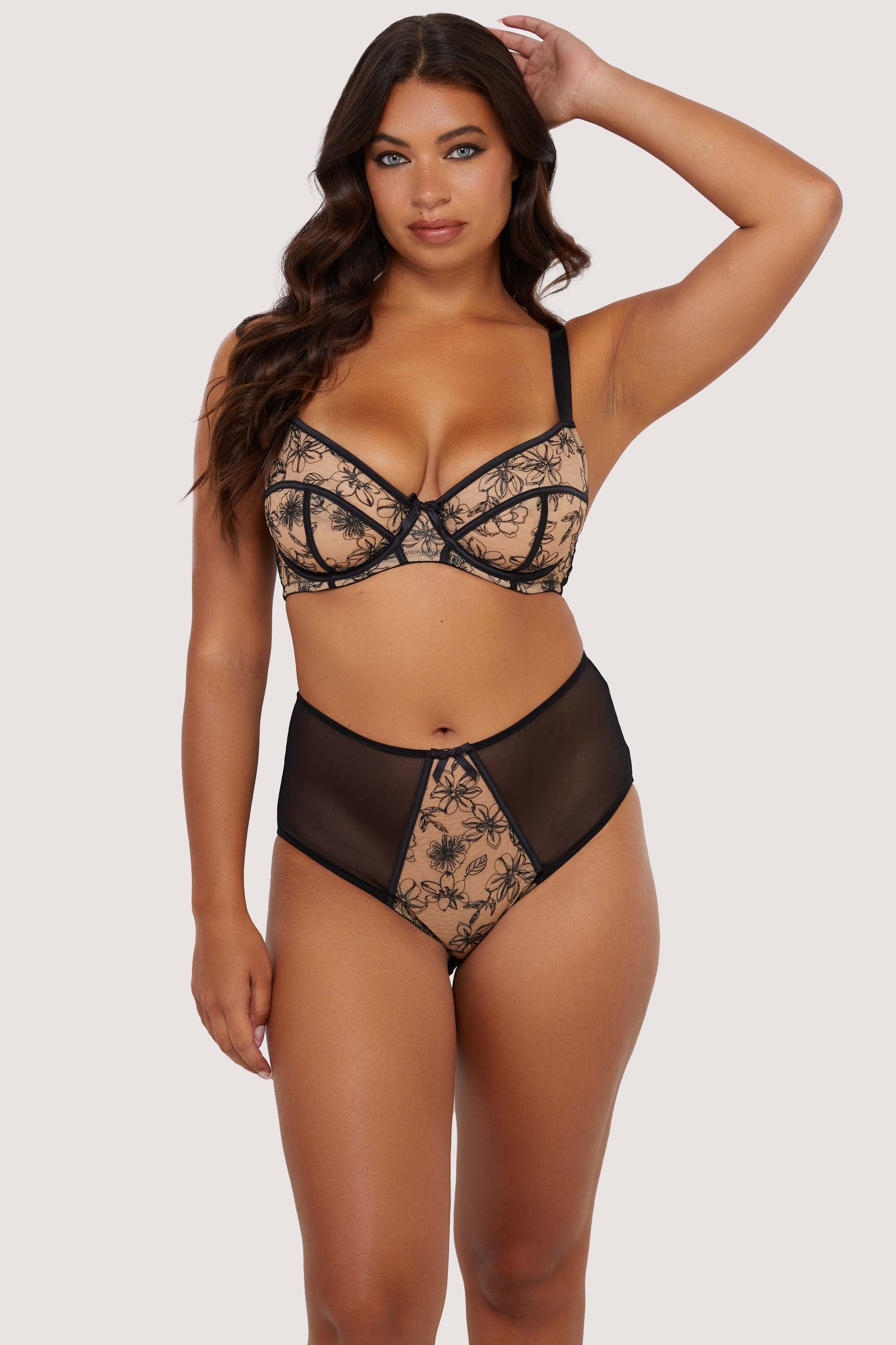 Olivia Black Contrast Embroidery Balconette Bra thumbnail 3