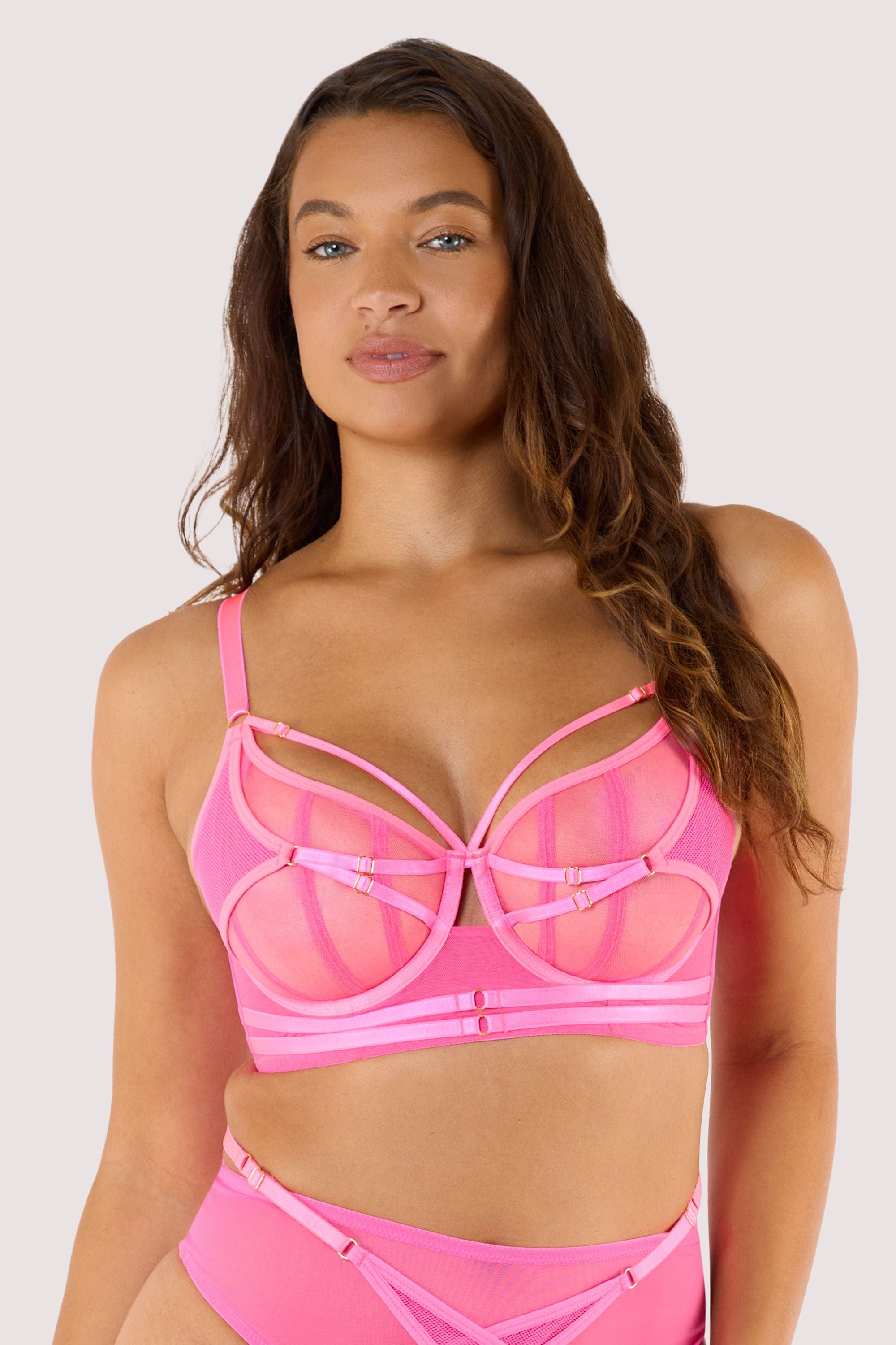 Eddie Neon Pink Crossover Balconette Bra thumbnail 2
