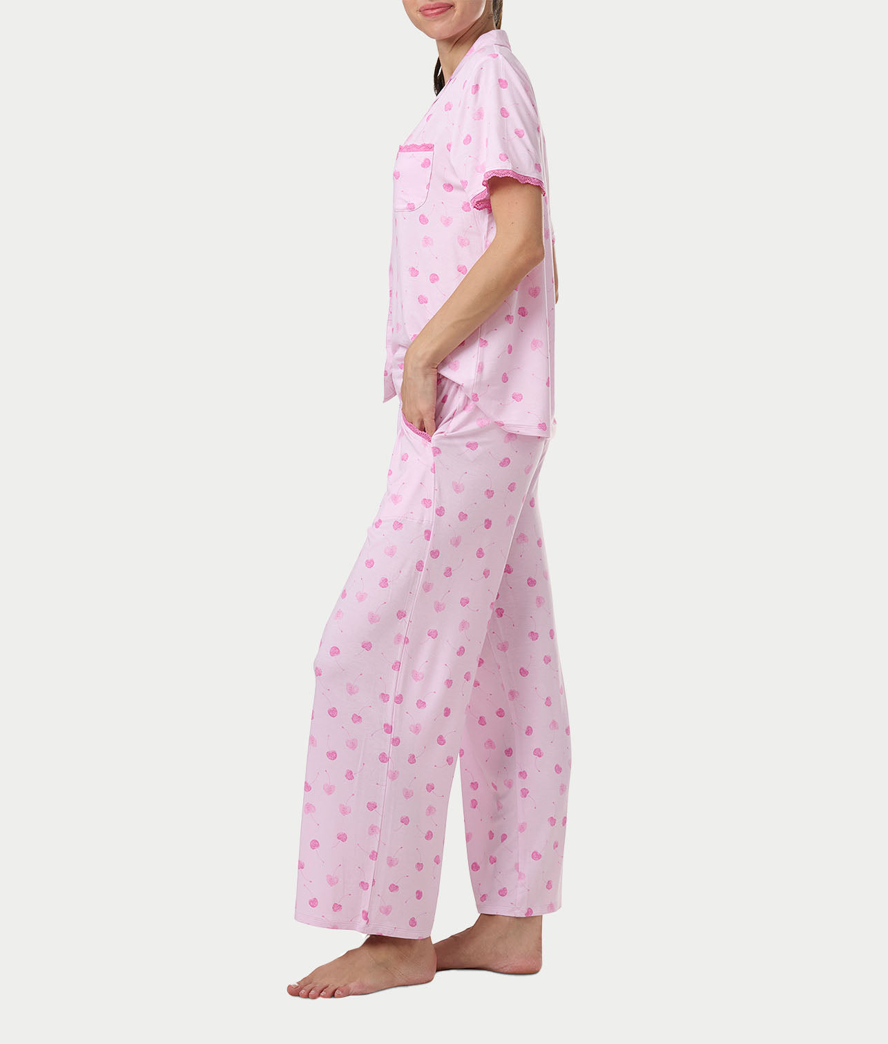 Knit Short Sleeve Notch Top and Crop Pant Set thumbnail 3