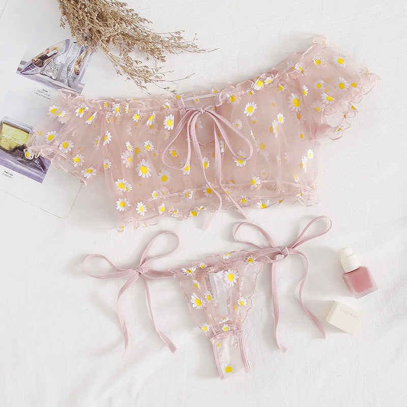 Floral Mesh Off Shoulder Lingerie Set with Polka Dot Accents Allure thumbnail 2