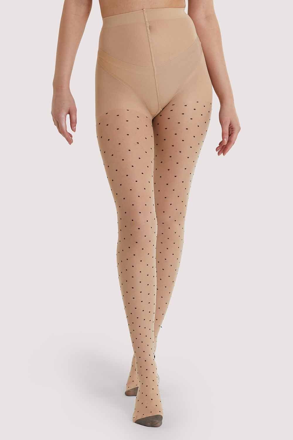 Dotty Seamed Tights With Bow Light Beige/Black thumbnail 2