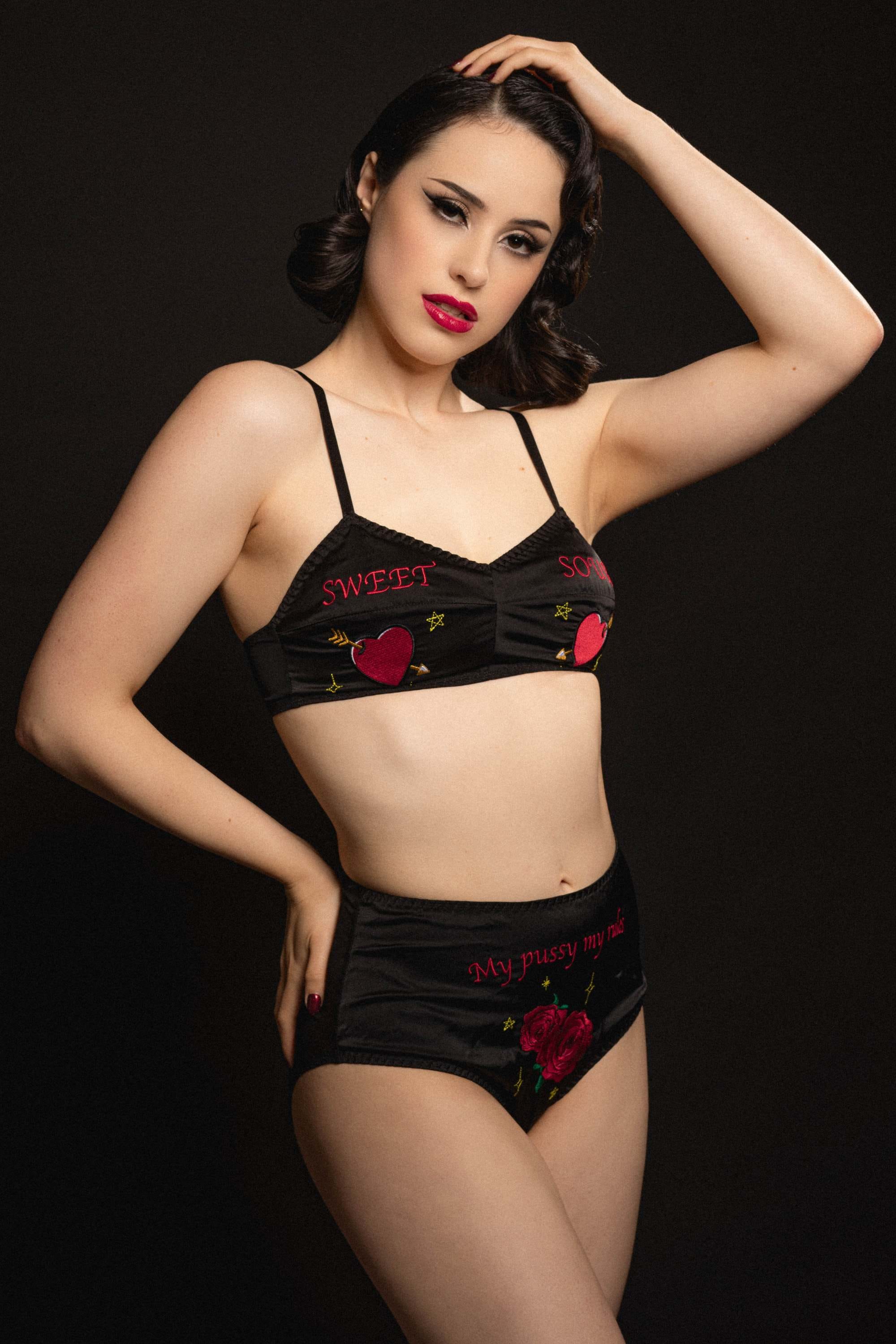 Clara Black Sweet And Sour Retro Embroidery Bralette thumbnail 3