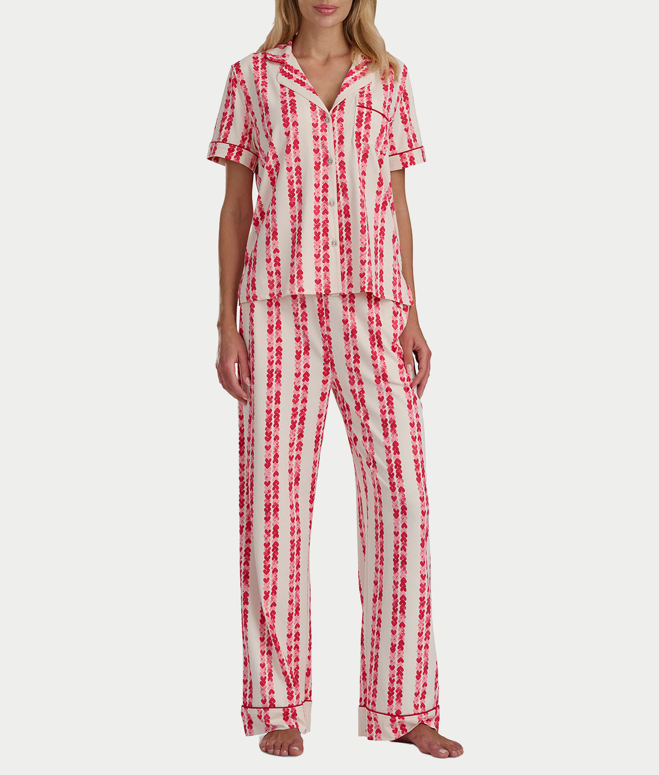 Brushed Jersey Knit Short Sleeve Top Pajama Set