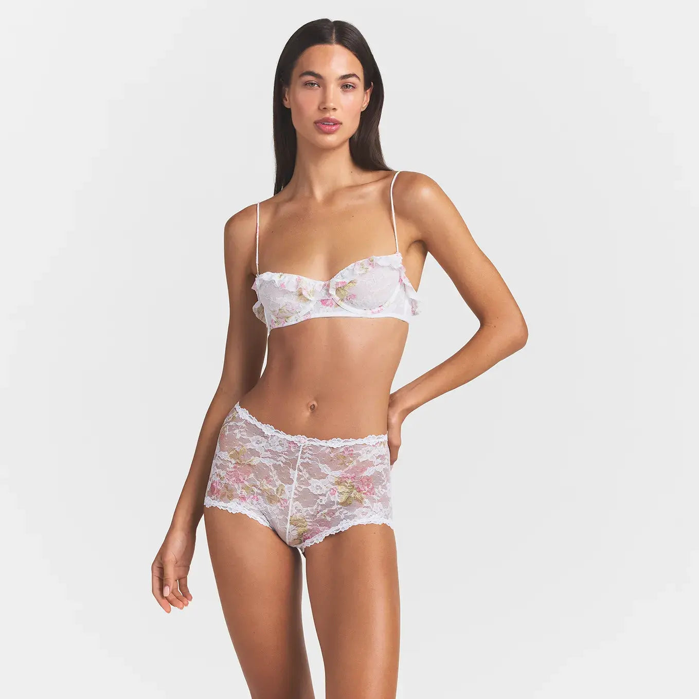 STRETCH LACE BOY SHORT | SNOW VINTAGE FLORAL PRINT thumbnail 2