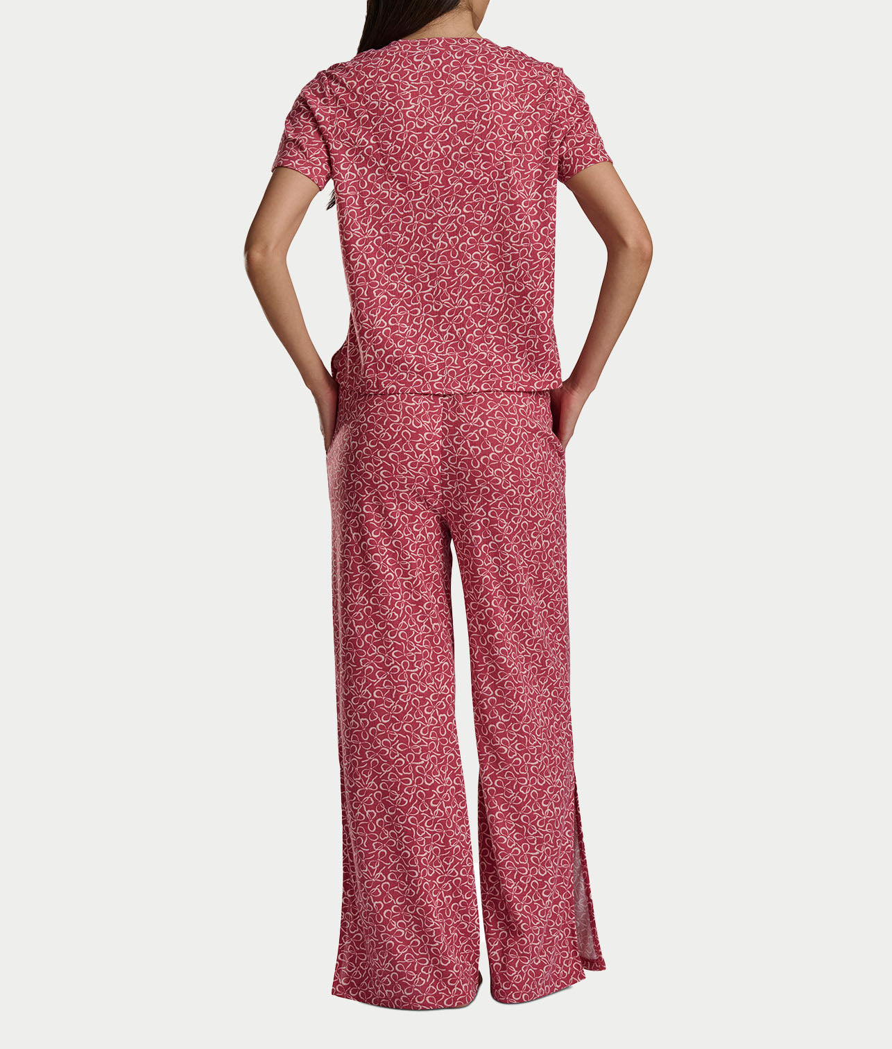 Pointelle Short Sleeve Button-Down Top and Long Pant Set thumbnail 2