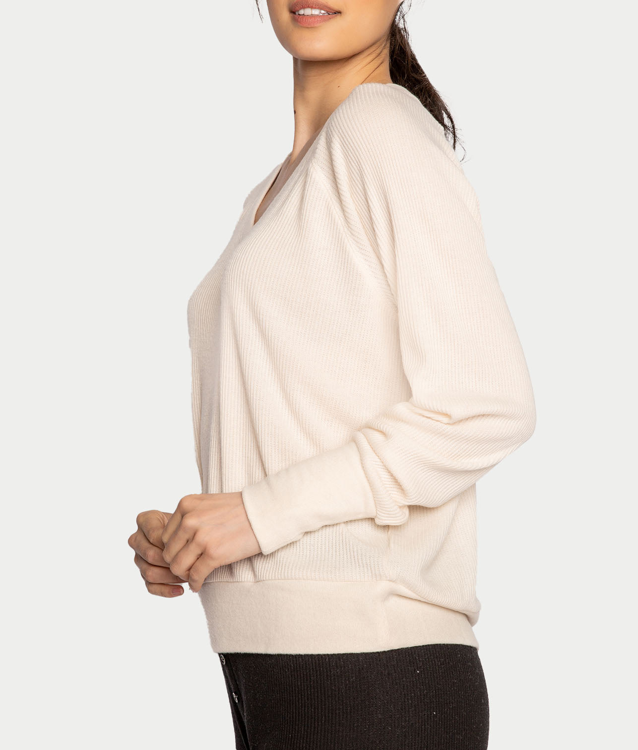 Textured Essentials Ribbed Long Sleeve Knit Top thumbnail 3