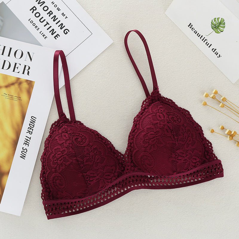 French Lace Adjustable Thin Section Deep V Triangle cup Female Bra thumbnail 2