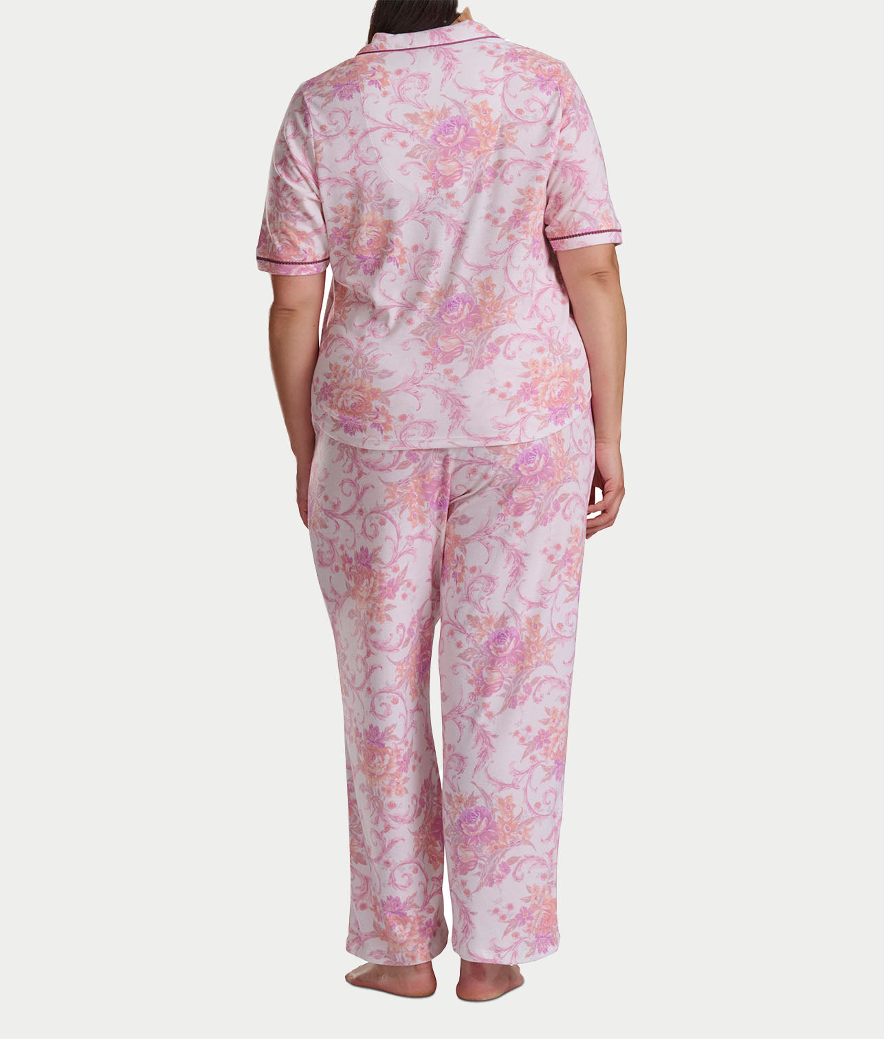 Plus Size Romantic Fields Notch Collar Pajama Set with Lace thumbnail 2