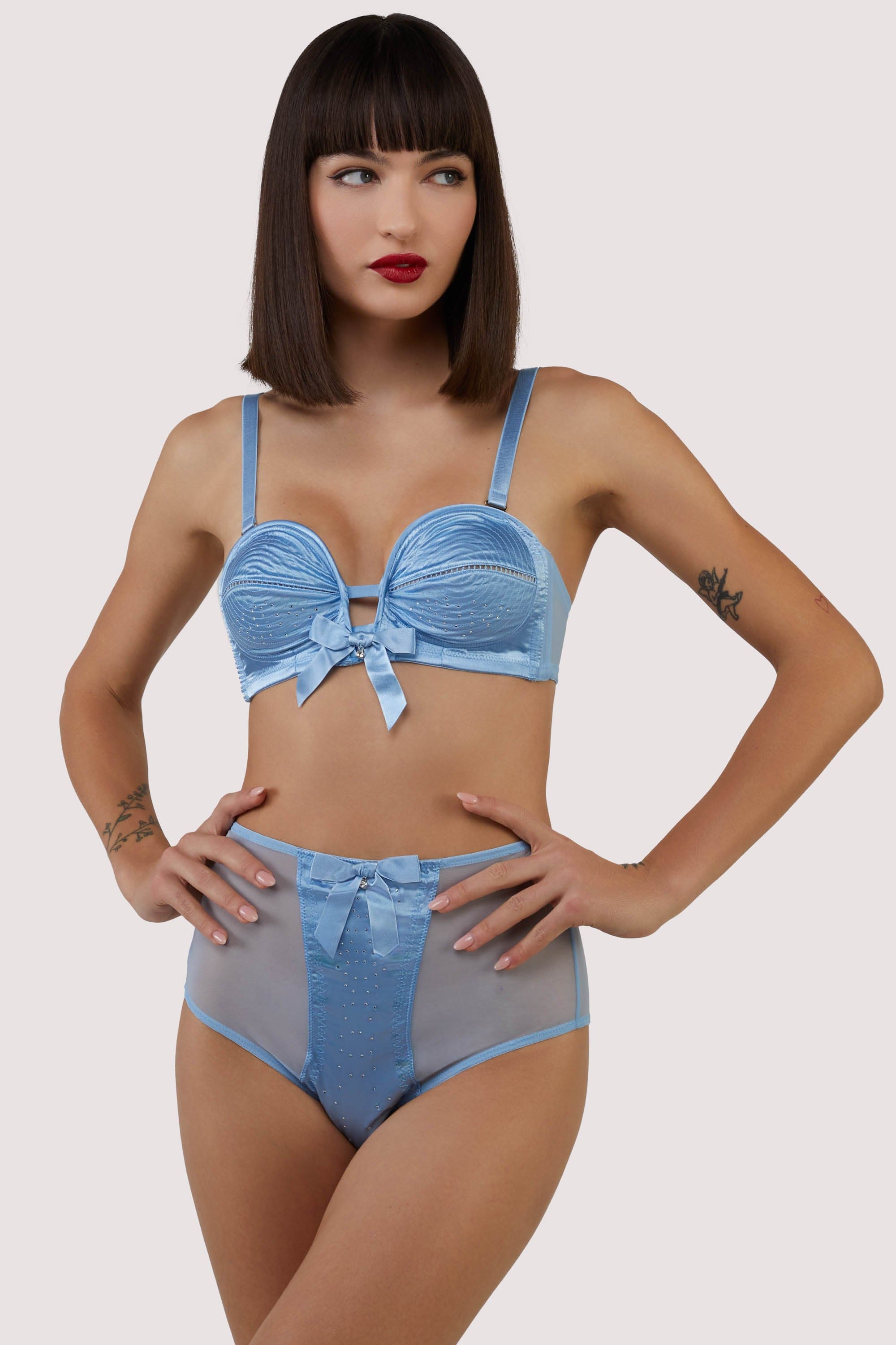 Dorothy Baby Blue Diamanté Overwired Bra thumbnail 3