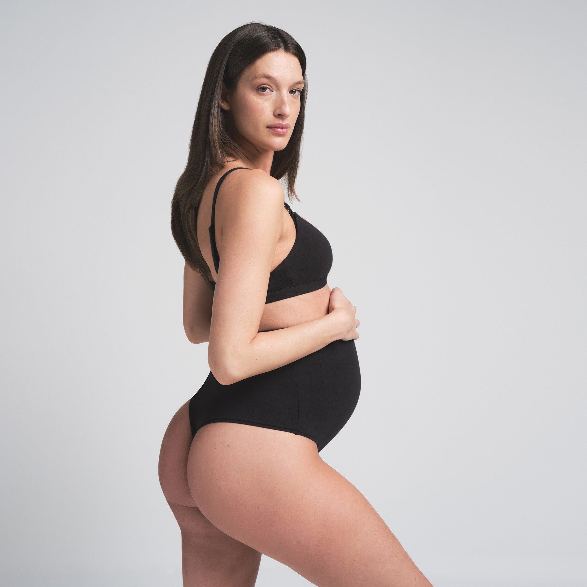 COTTON JERSEY MATERNITY HIGH-WAISTED THONG | SOOT thumbnail 3