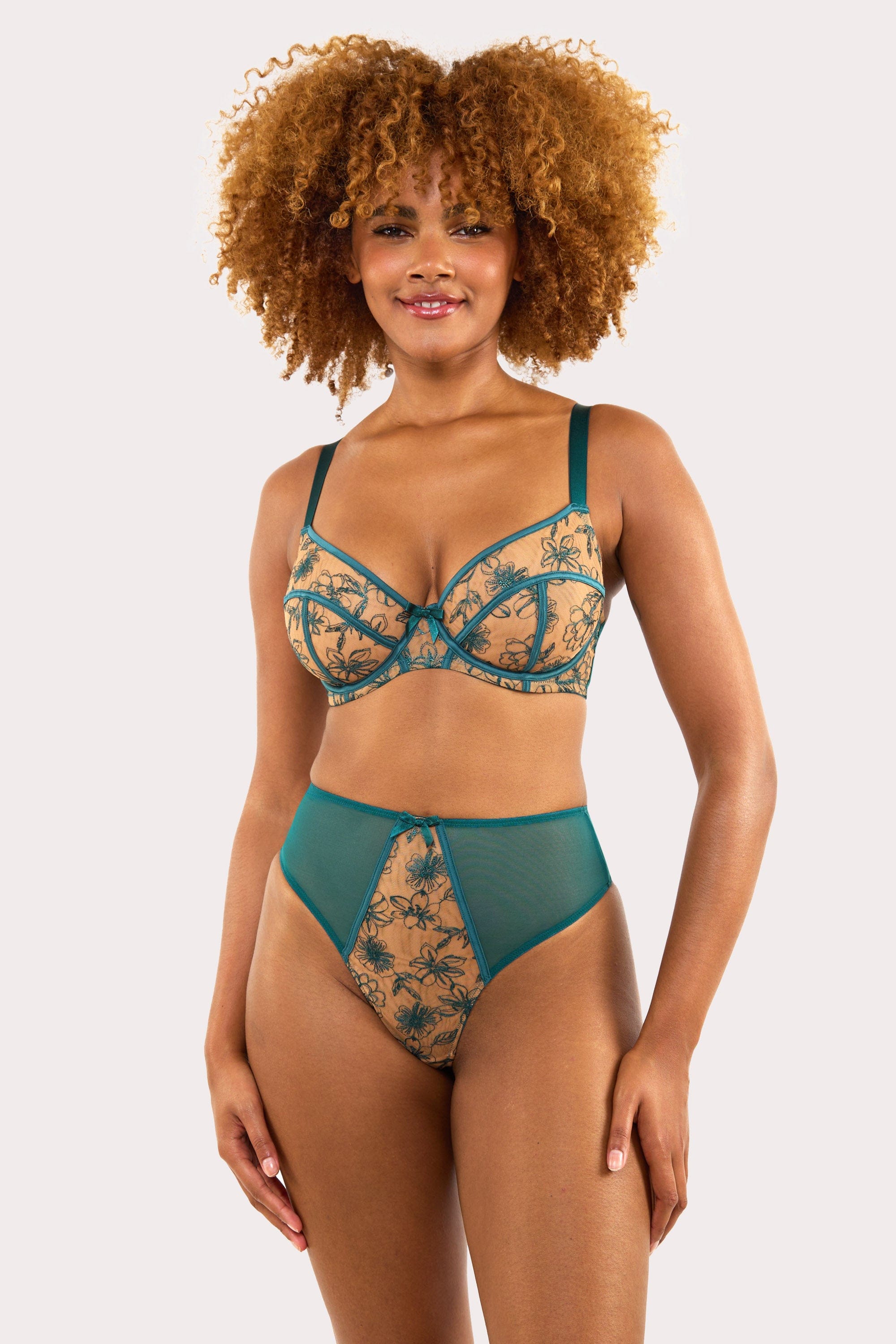 Olivia Teal Contrast Embroidery Thong thumbnail 3