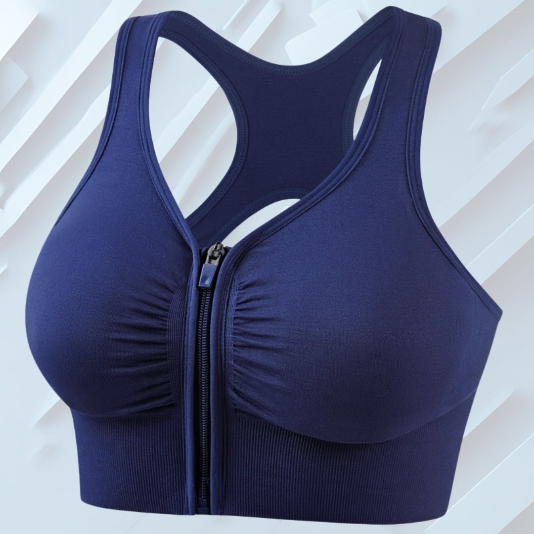 Shockproof Plus Size Running Yoga Fitness Cut-out Front Zipper Women's Sports Bra thumbnail 2