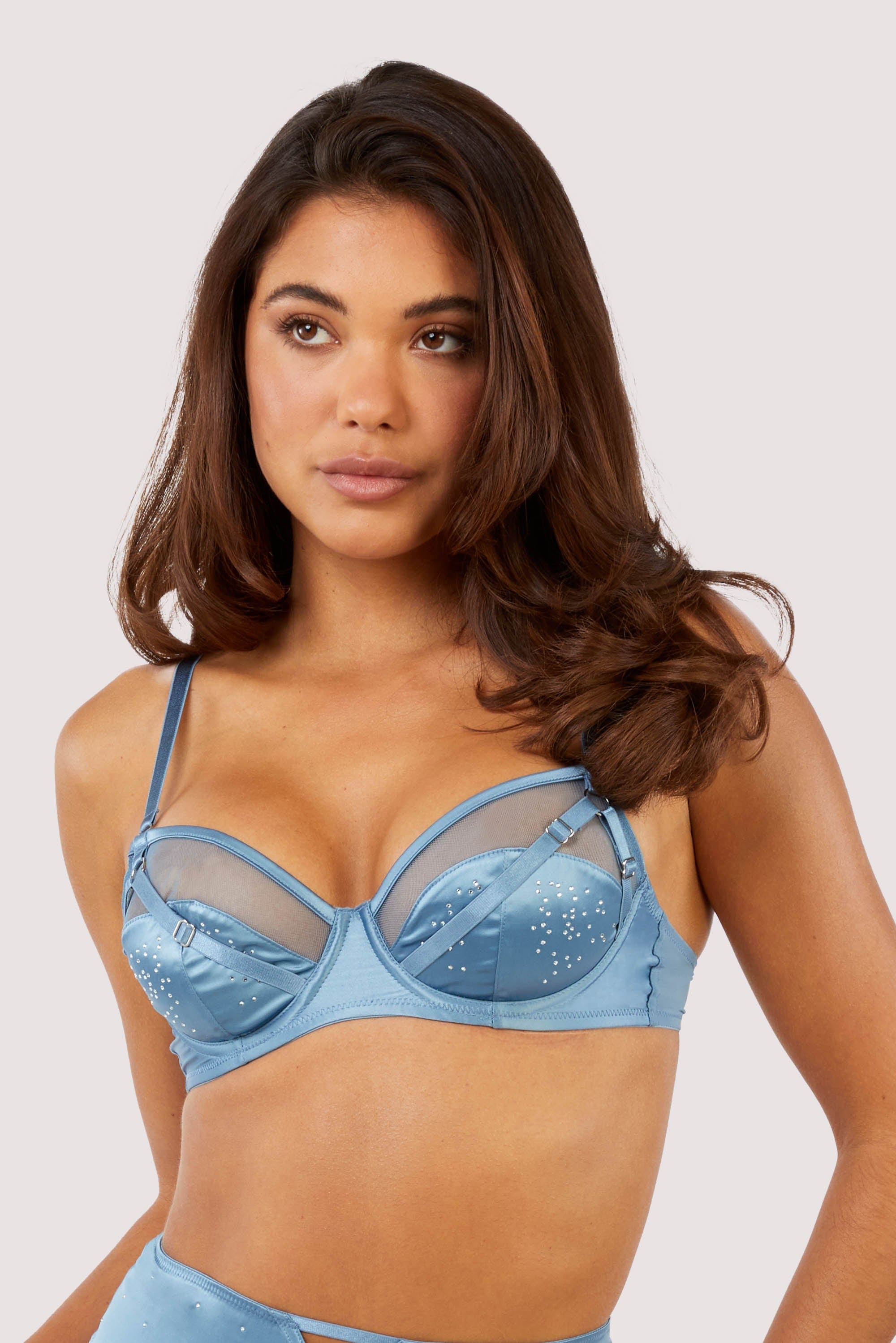 Olympia Storm Grey Diamante Mesh and Satin Bra thumbnail 2