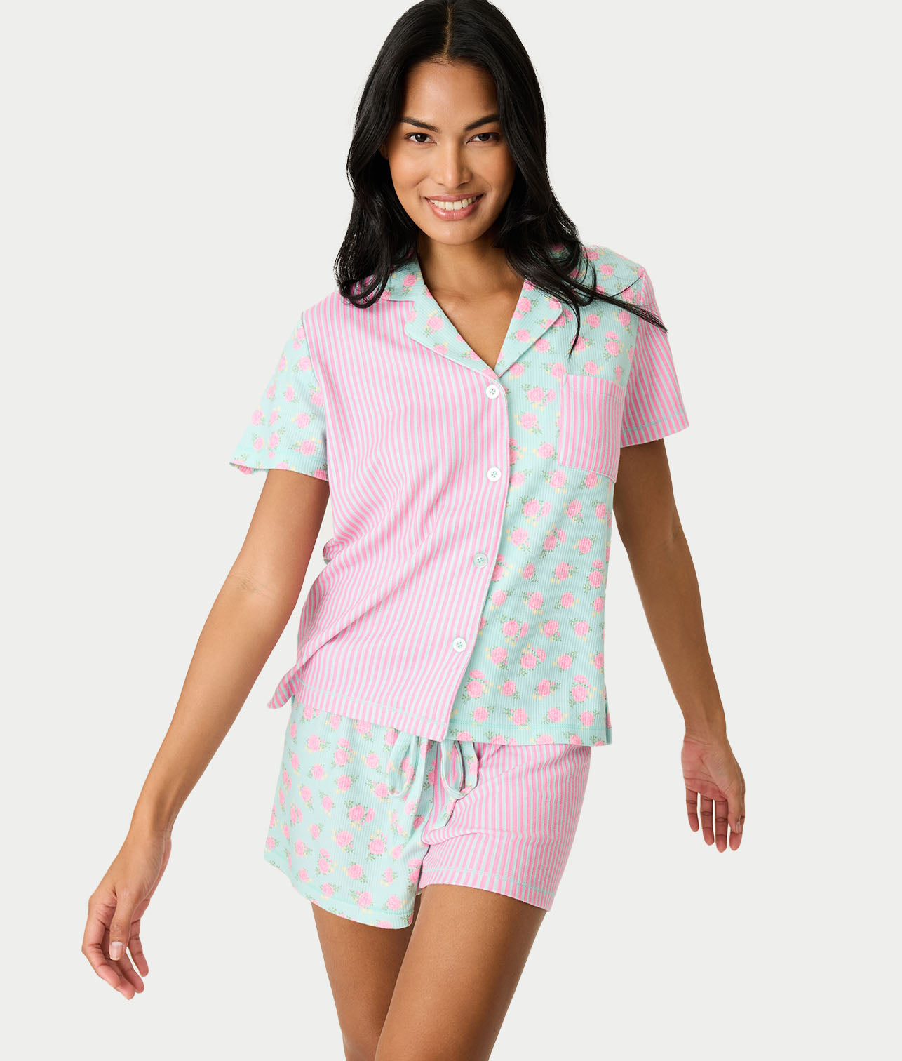 Secret Garden Striped Floral Knit Pajama Set