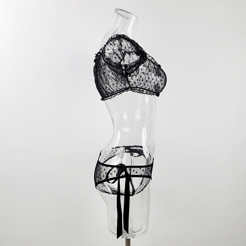 Lace Off-Shoulder Sheer Lingerie Set with Tube Top Midnight Noir thumbnail 3