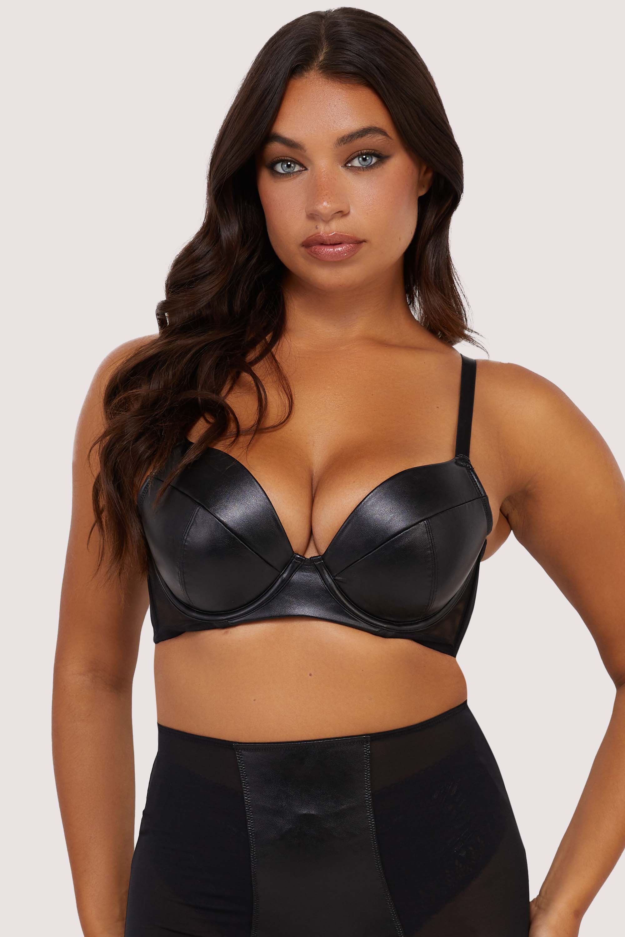 Iris Black Leatherette Padded Plunge Bra thumbnail 2