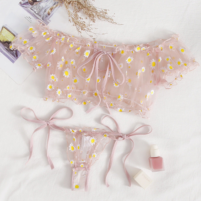 Floral Mesh Off Shoulder Lingerie Set with Polka Dot Accents Allure