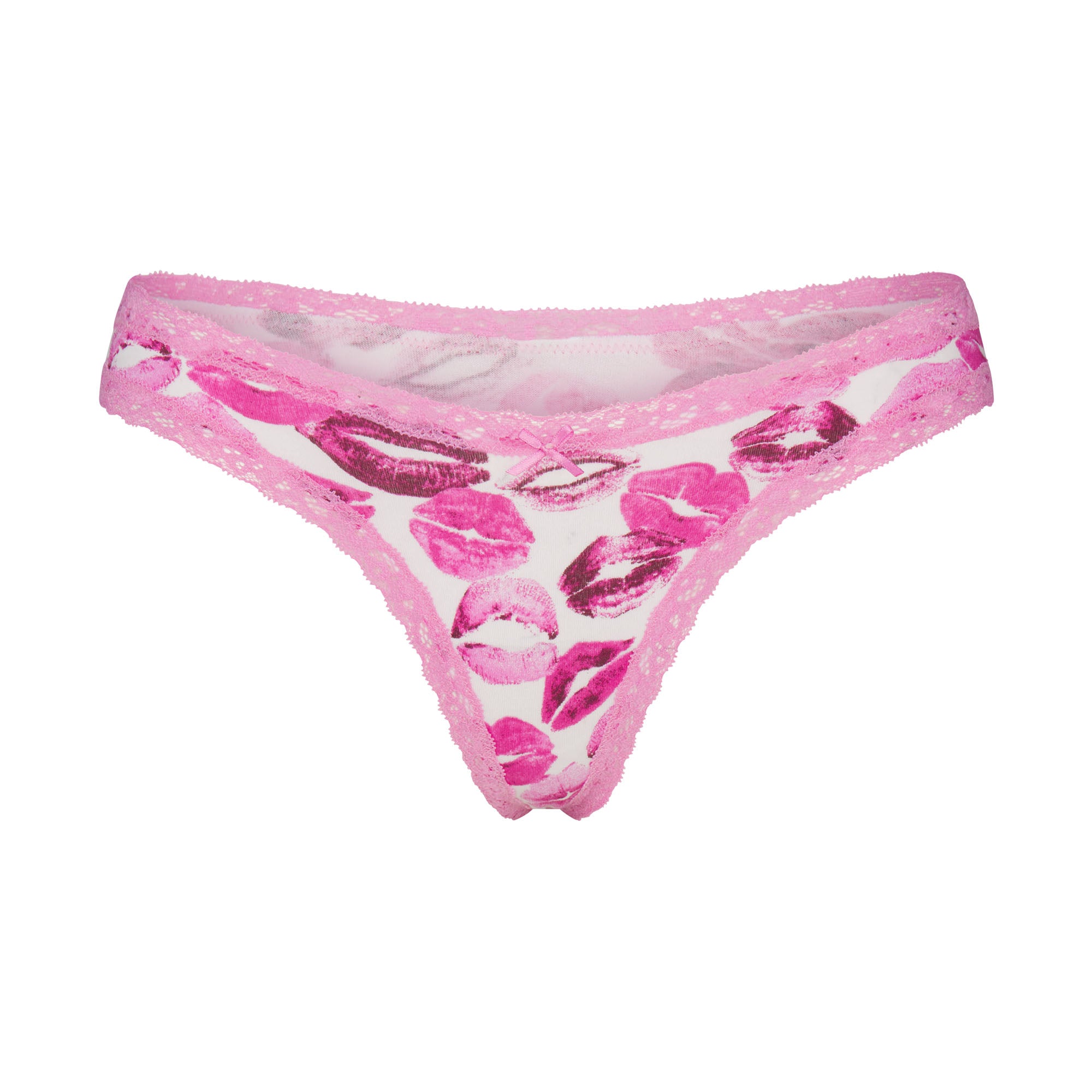 LIGHTWEIGHT COTTON LACE THONG | PINK ALLOVER LIPSTICK