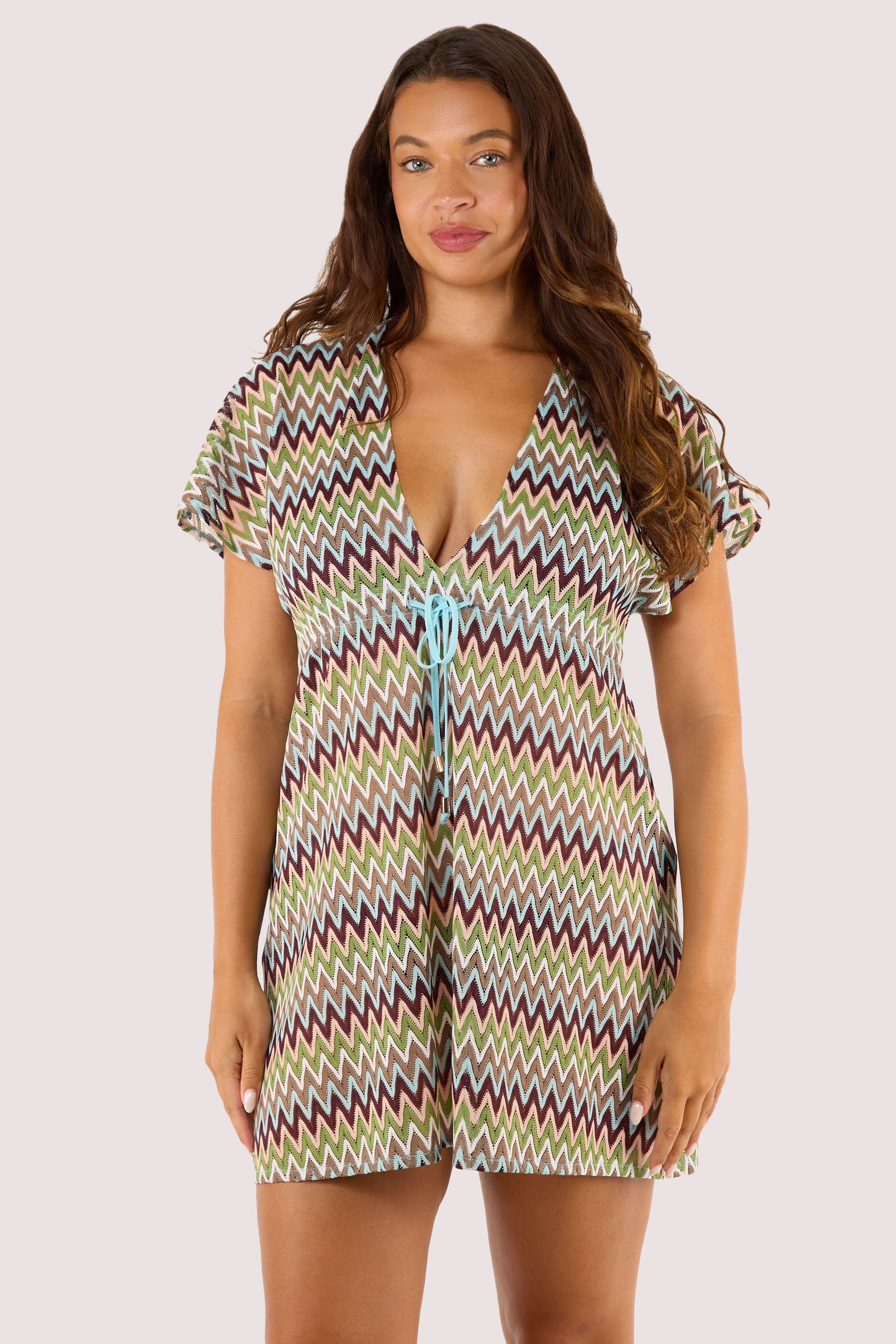 Kalahari Khaki Zig Zag Crochet Beach Kaftan thumbnail 2