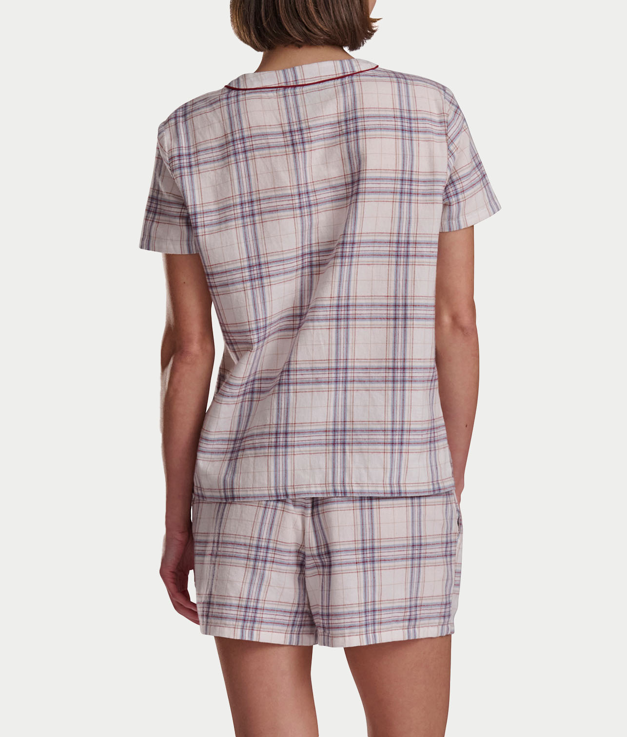Short Sleeve Woven Plaid Boxer Pajama Set thumbnail 2