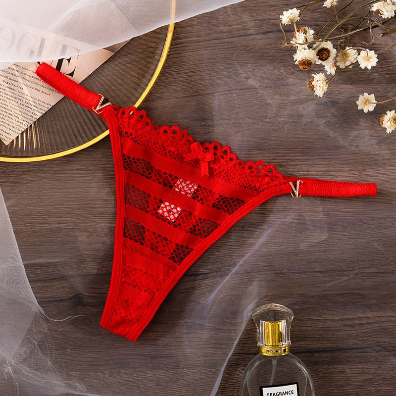 European Style Women's Thin Lace Light and Breathable Thong Panties thumbnail 3