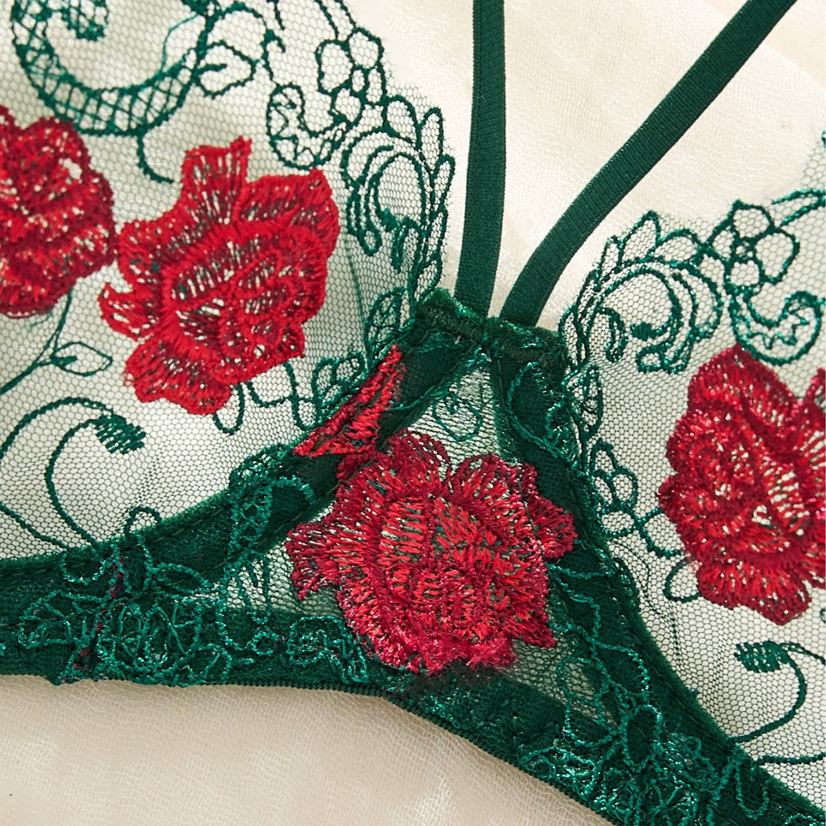 Floral Lace Transparent Push Up Bra Panty Set Emerald Bloom thumbnail 3