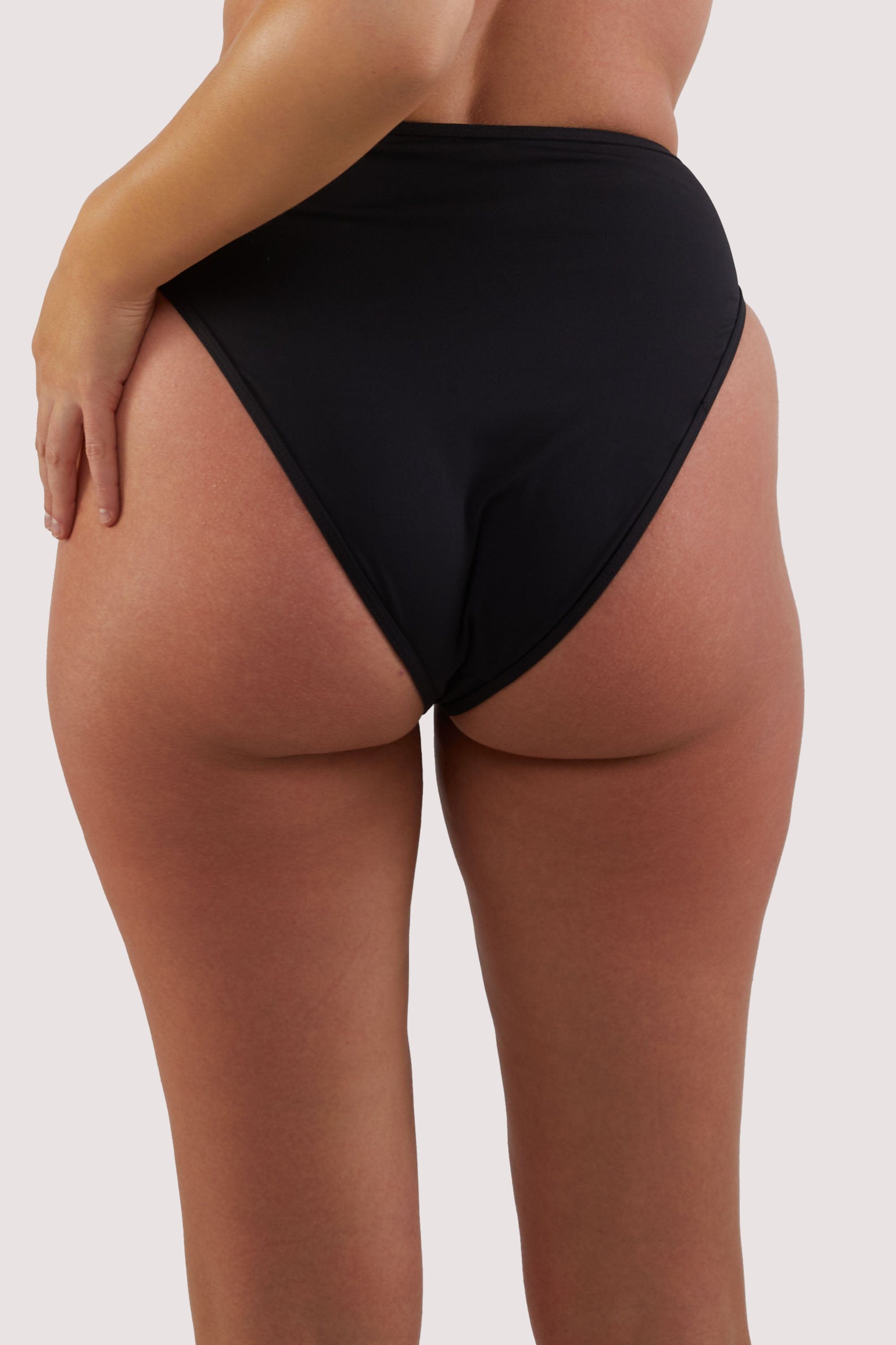Eloise Black High-Waist High-Leg Bikini Bottoms with Nude Inserts thumbnail 3