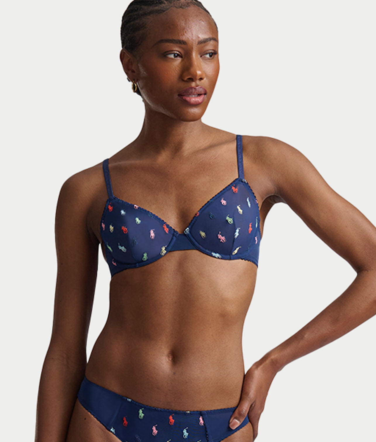 Embroidered Pony Mesh Unlined Demi Bra