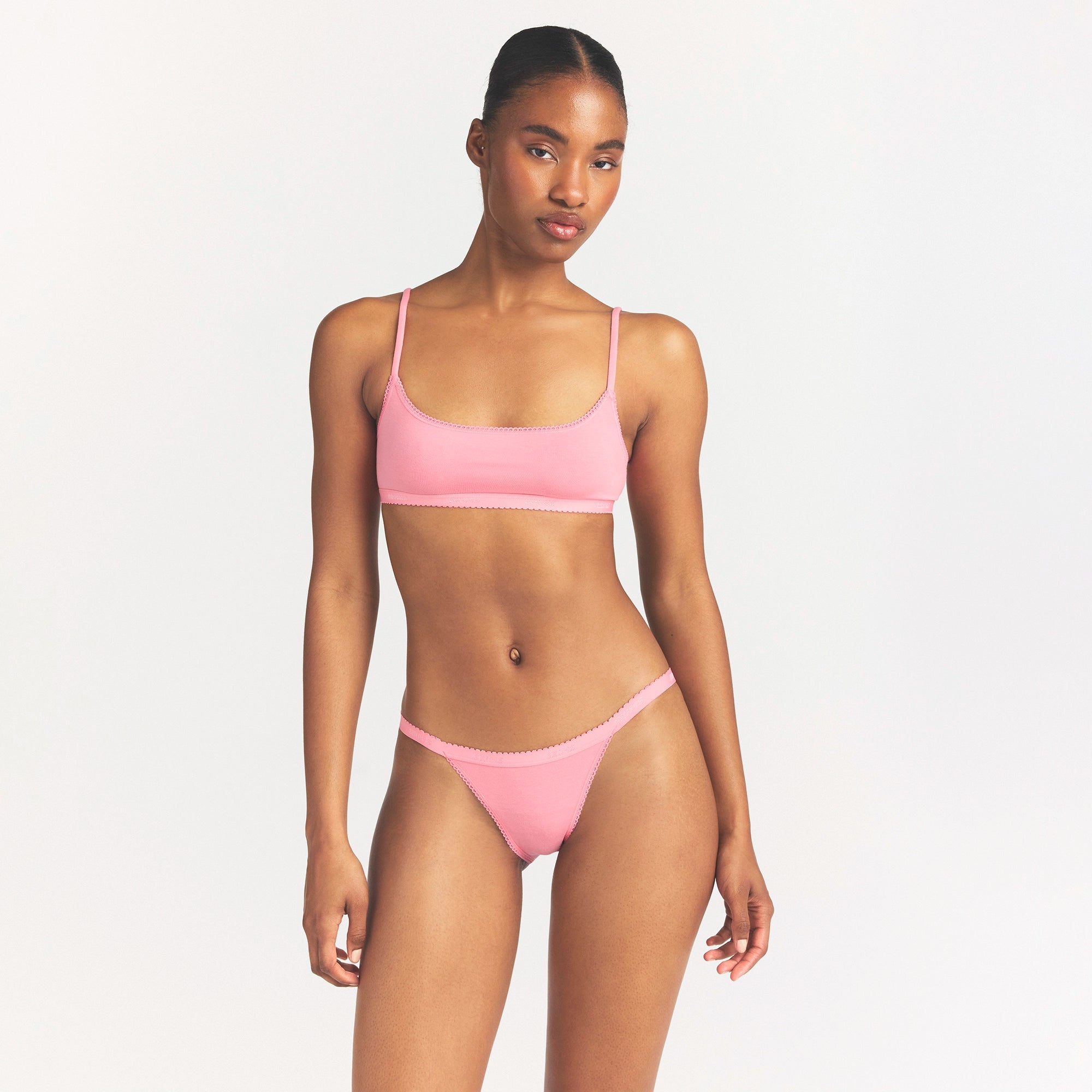 LIGHTWEIGHT COTTON LOGO PICOT STRING BIKINI | MELON TONAL thumbnail 3
