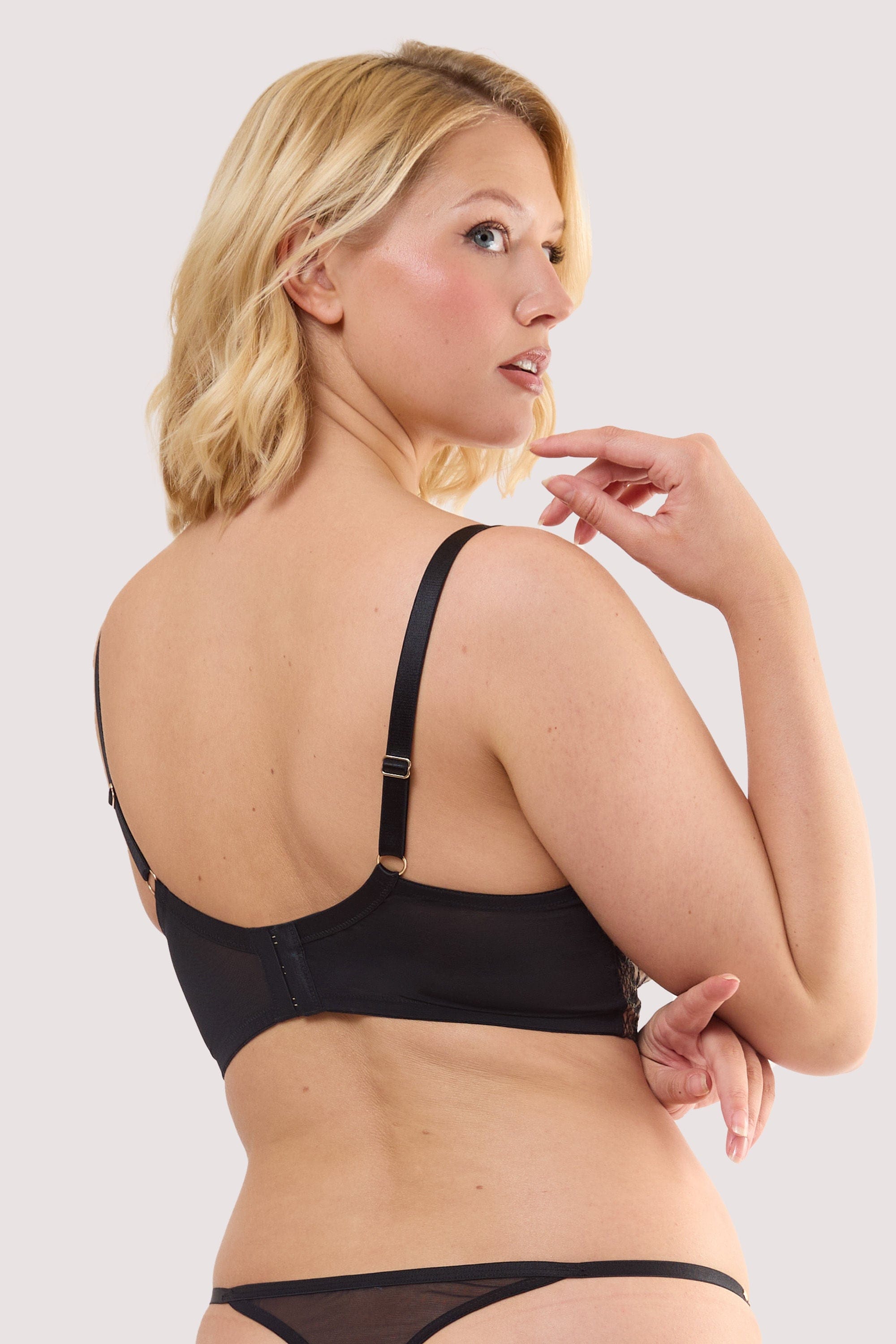 Cindy Black Floral Embroidery Longline Bra thumbnail 3