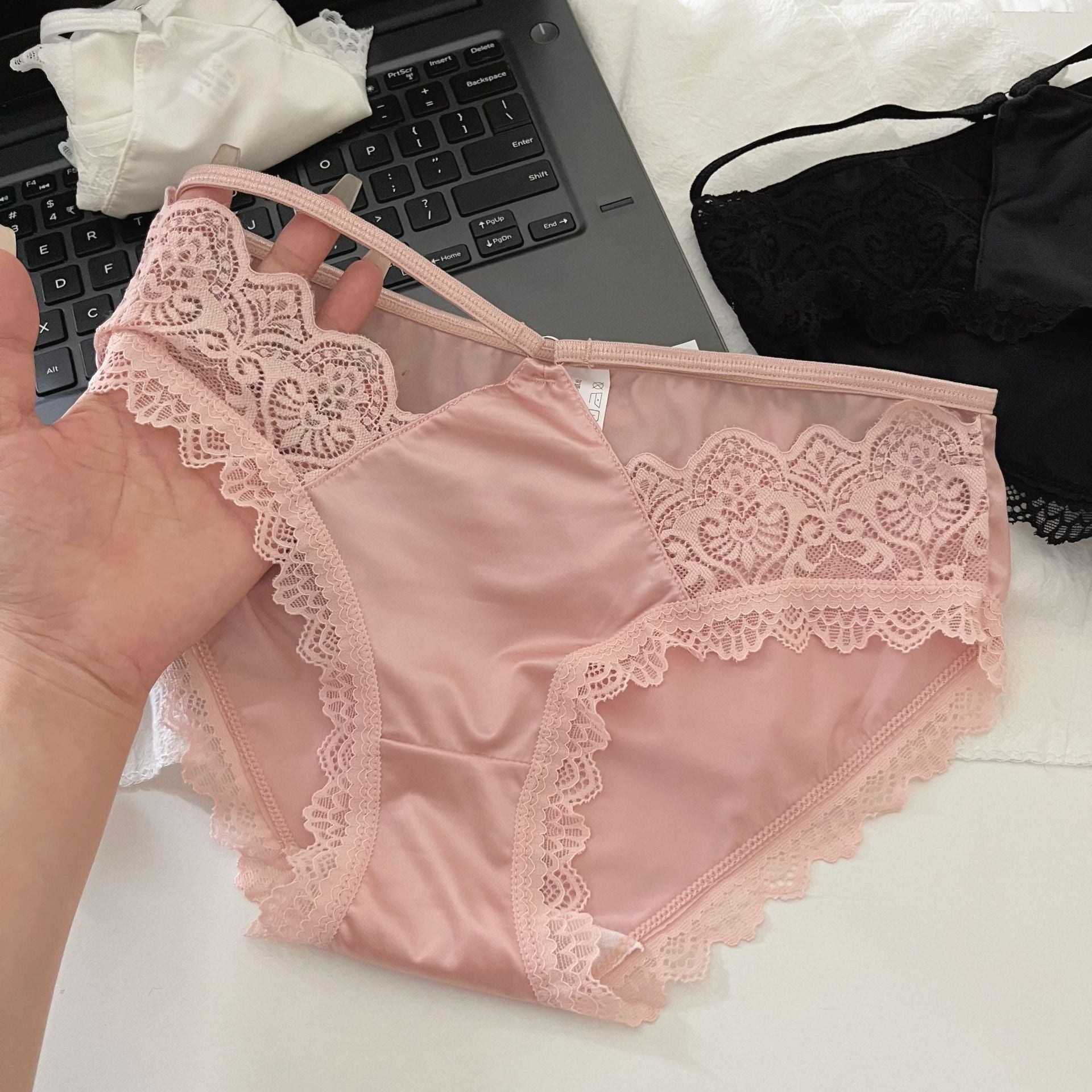 French Style Satin Lace Seamless Comfortable Panties thumbnail 2