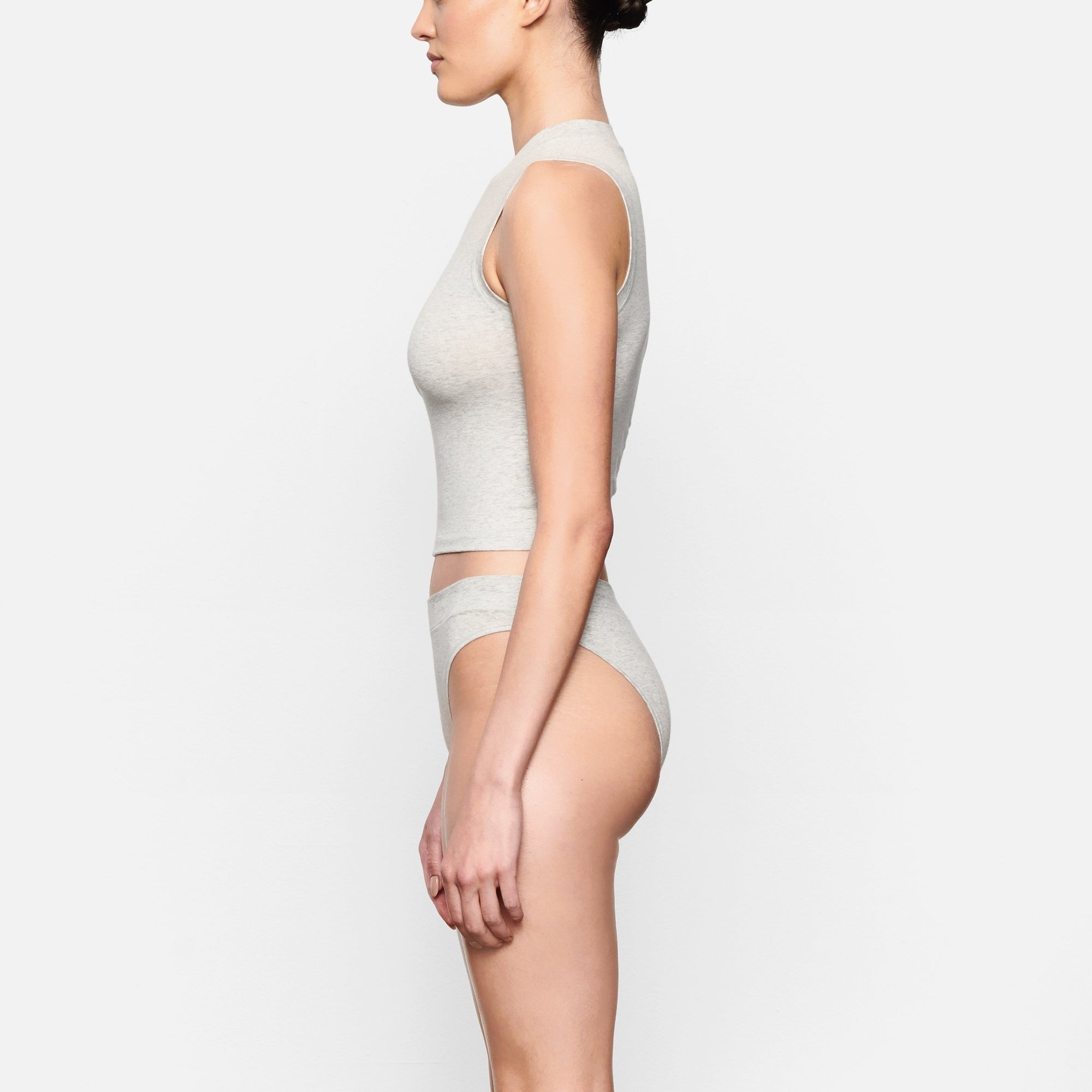 COTTON JERSEY CHEEKY TANGA | LIGHT HEATHER GREY thumbnail 3