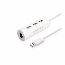 Ugreen 20267 USB 2.0 10-100Mbps Ethernet   3 ports USB 2.0 Hub USB HUB white ABS