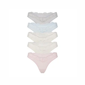 FITS EVERYBODY LACE DIPPED THONG 5-PACK | IVORY PEARL BOW MULTI