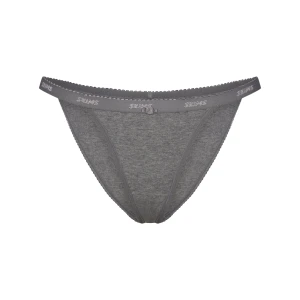 LIGHTWEIGHT COTTON LOGO PICOT STRING BIKINI | DARK HEATHER GREY