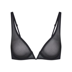 ULTRA FINE MESH DEEP PLUNGE BRA | OBSIDIAN