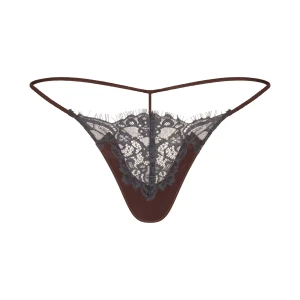 SILK LACE STRING THONG | ESPRESSO CONTRAST