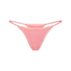 LIGHTWEIGHT COTTON POINTELLE LACE STRING THONG | MELON TONAL