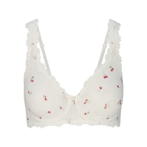 STRETCH LACE UNLINED FULL COVERAGE BRA | IVORY CHERRY PRINT