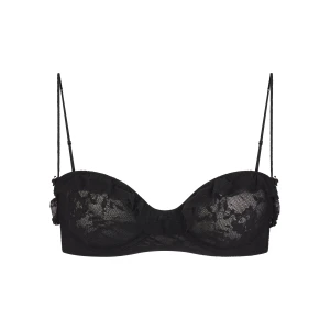 STRETCH LACE RUFFLE UNLINED BRA | SOOT