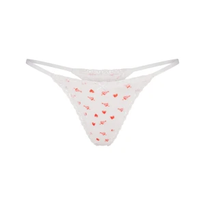 LIGHTWEIGHT COTTON POINTELLE LACE STRING THONG | SNOW ARROWED HEARTS