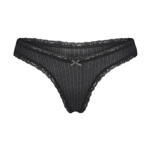 LIGHTWEIGHT COTTON POINTELLE LACE THONG | SOOT TONAL