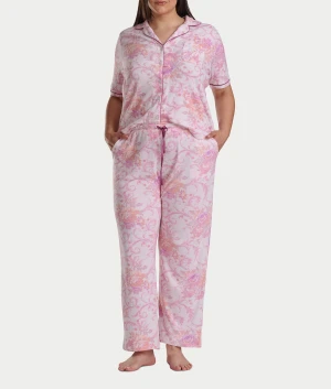 Plus Size Romantic Fields Notch Collar Pajama Set with Lace