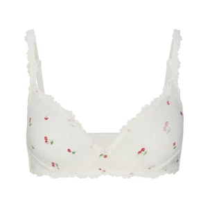 STRETCH LACE UNLINED DEMI BRA | IVORY CHERRY PRINT